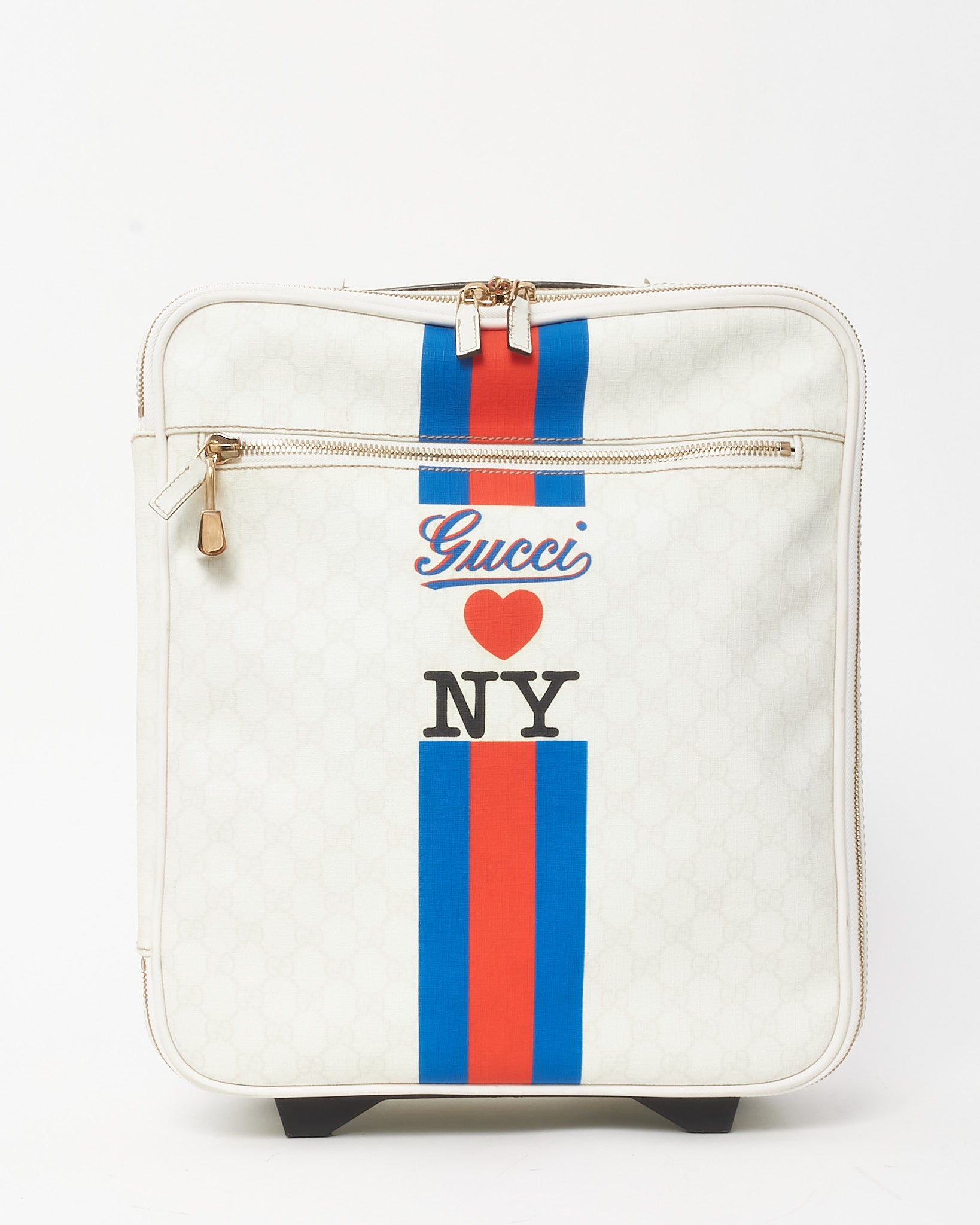 image of Gucci White Monogram GG Coated Canvas "Gucci Loves NY" Small Rolling Luggage