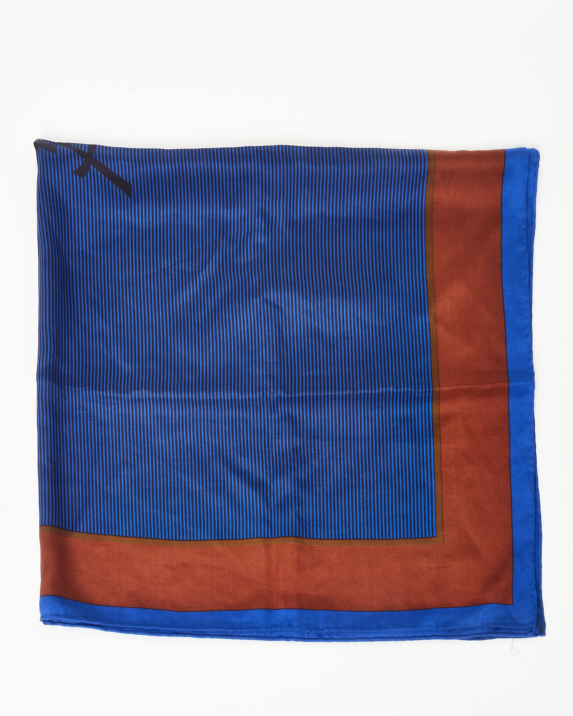 image of Saint Laurent Blue & Brown YSL Logo Silk Scarf
