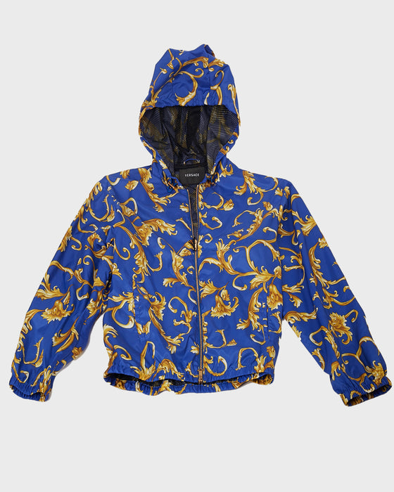 Versace Men's Royal Blue Gold Baroque Nylon Bomber Jacket - 60