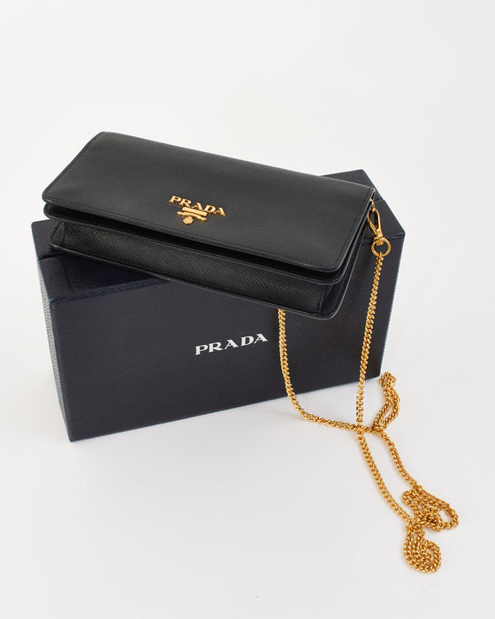 Prada Black Saffiano Leather Logo Wallet on Chain Bag – RETYCHE