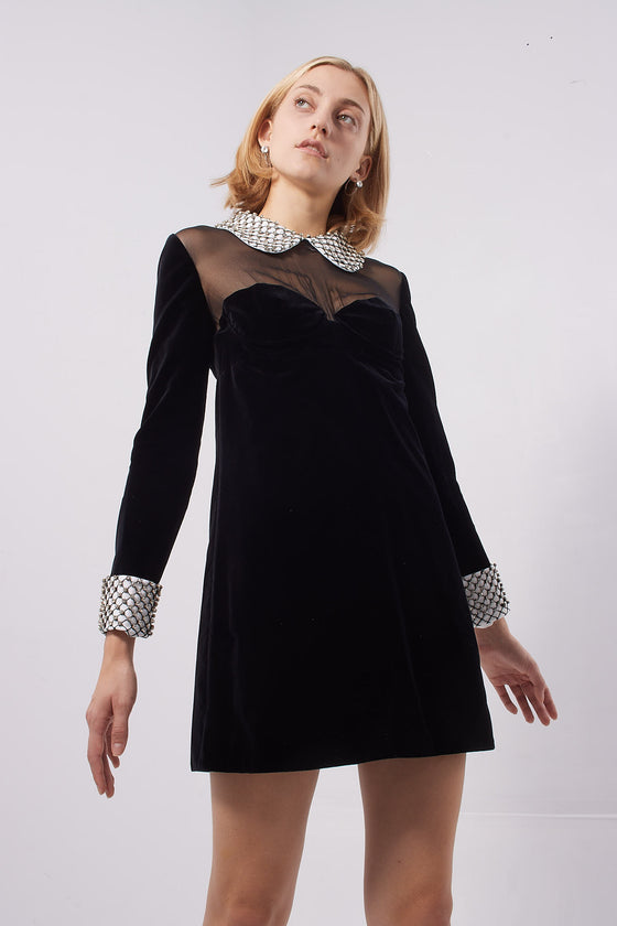 Tom Ford Black Velvet Bustier Crystal Embellished Long Sleeve Dress - –  RETYCHE