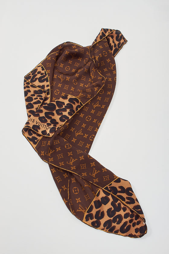 LOUIS VUITTON Cashmere Silk Leopard Stole Brown 156285