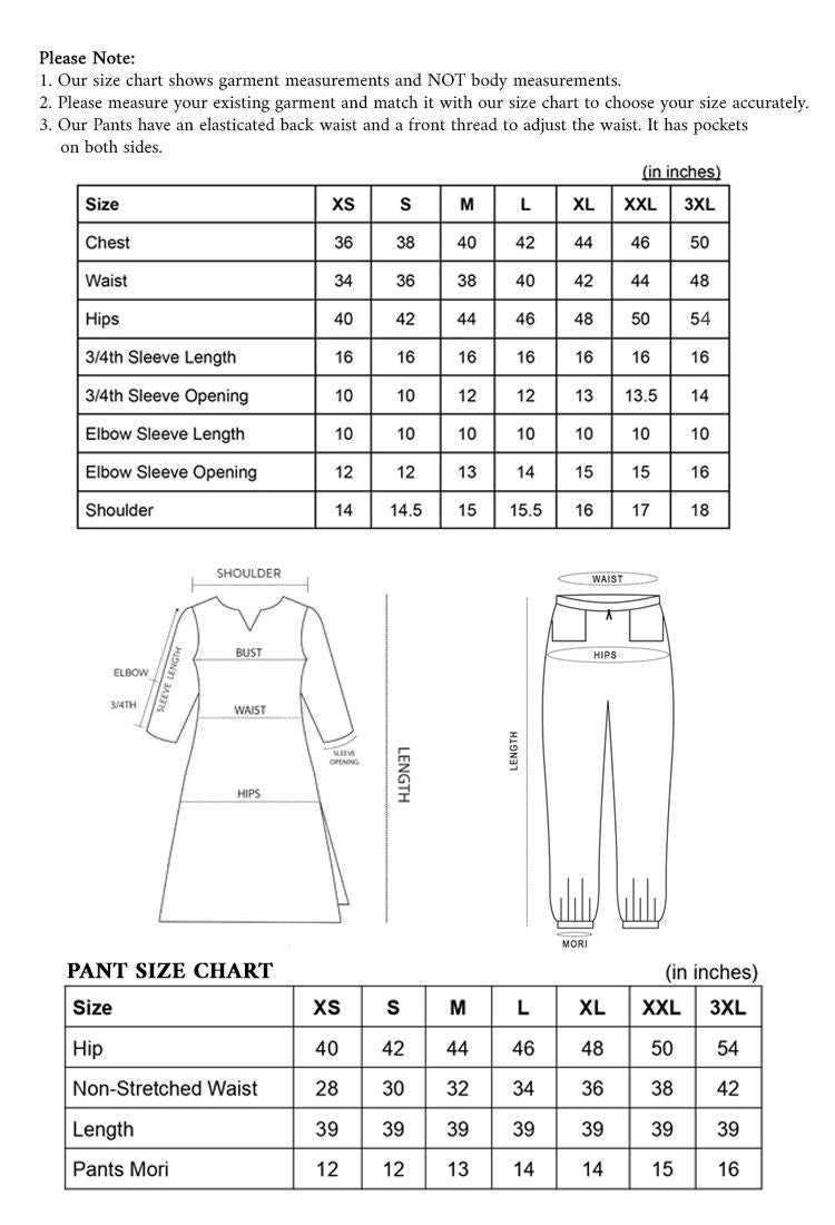 Kurta Pant Size Chart | Kessa