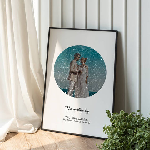 Custom wedding day star map by Artmementos