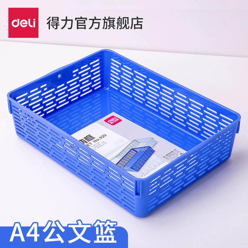 得力网状公文篮文件篮文件筐A4 收纳筐收纳盒文件架子资料整理栏多层文件篮蓝色929