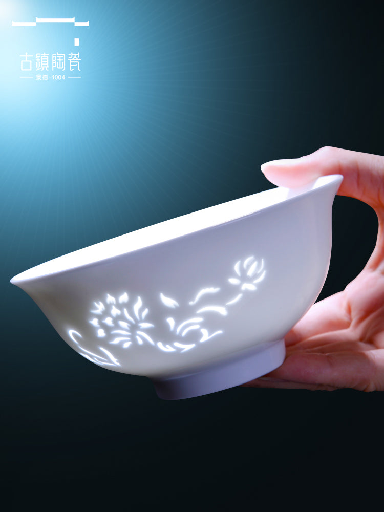 碗单个景德镇陶瓷餐具玲珑瓷碗碟套装家用饭碗汤碗白瓷面碗盘子