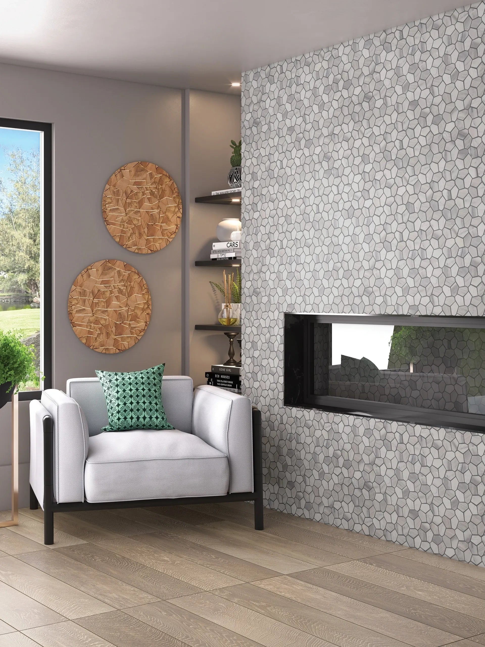 Aspire Stone Polygon Pebbles 10" x 12" Marble Mosaic