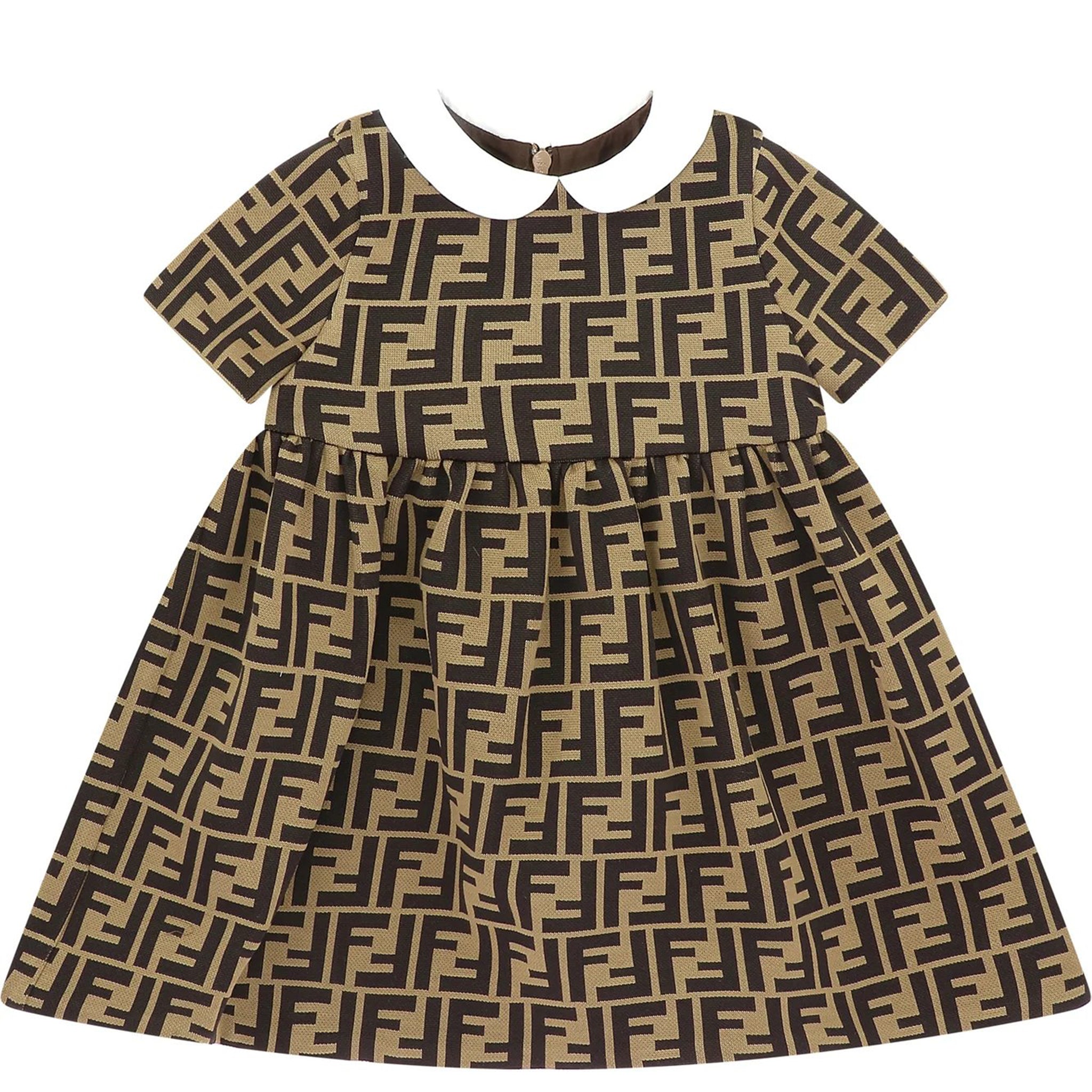 Fendi Baby Girls Collar Dress FF Print Brown 12M