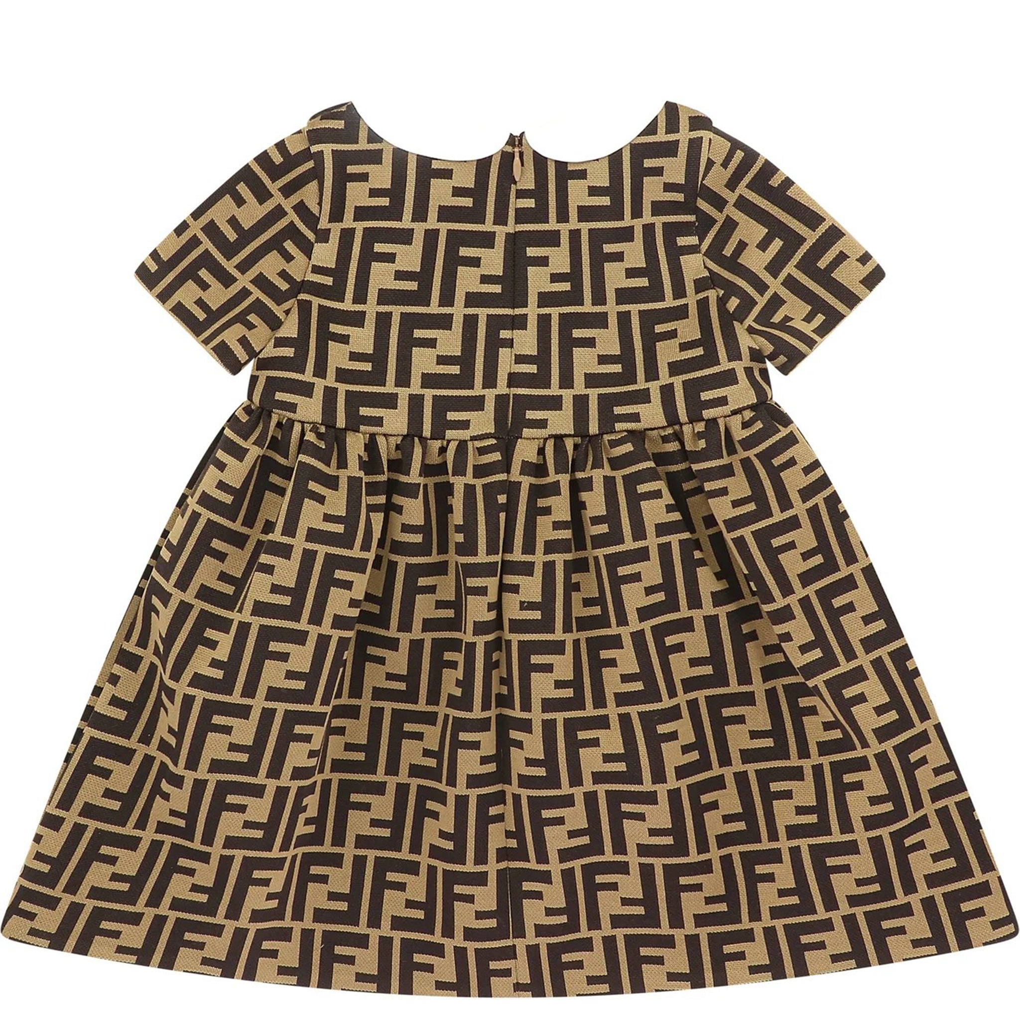 Fendi Baby Girls Collar Dress FF Print Brown 12M