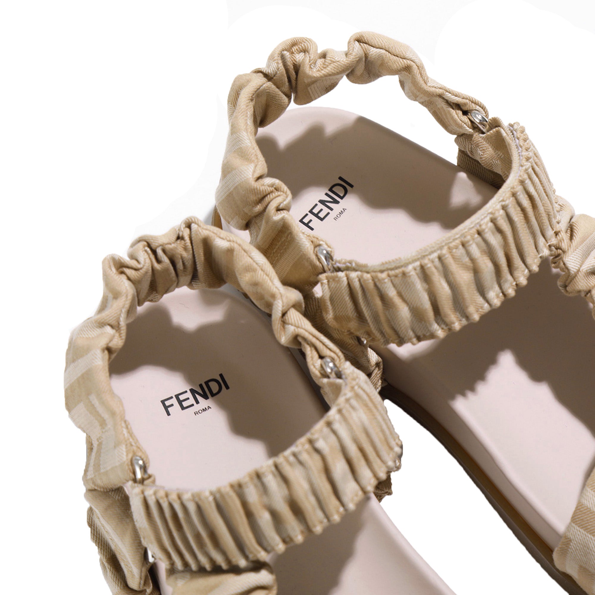 Fendi Girls Monogrammed FF Sandals Beige Eu38