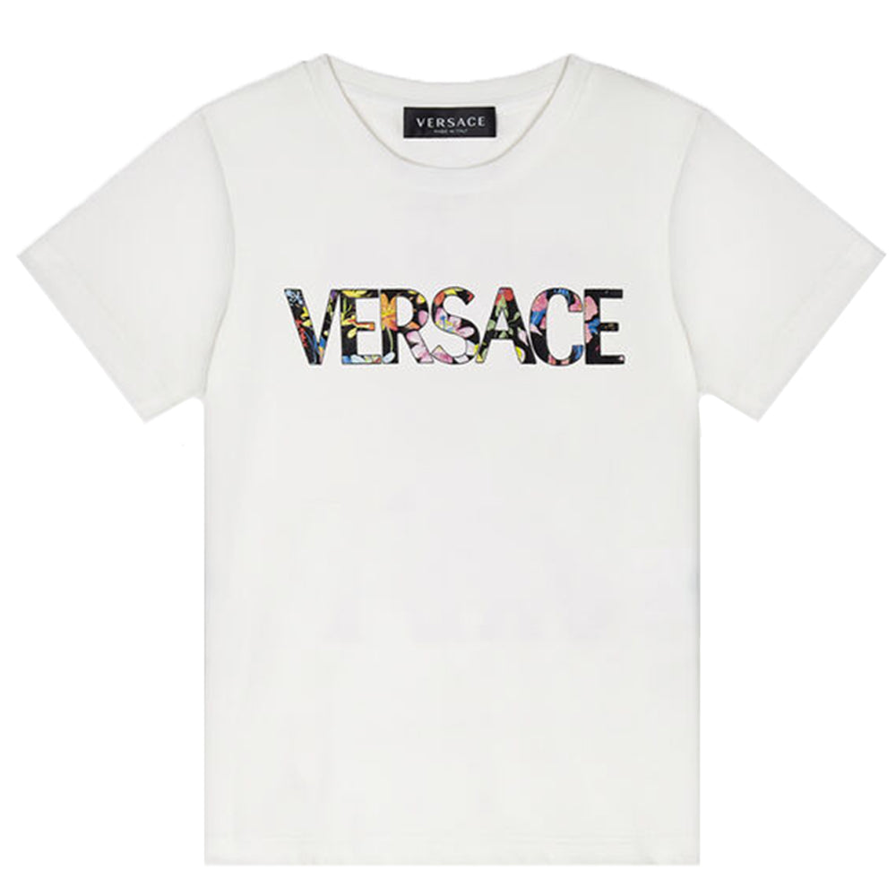 Versace Unisex Floral Logo T Shirt White 8Y