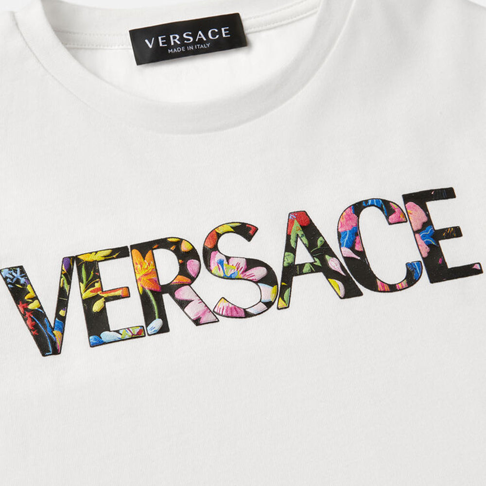 Versace Unisex Floral Logo T Shirt White 8Y