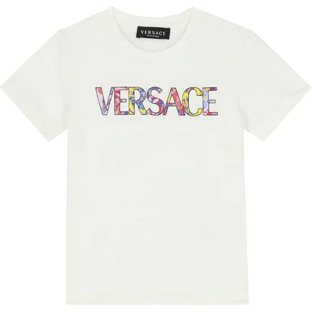 Versace Girls Floral Print T-shirt White 6Y Pink