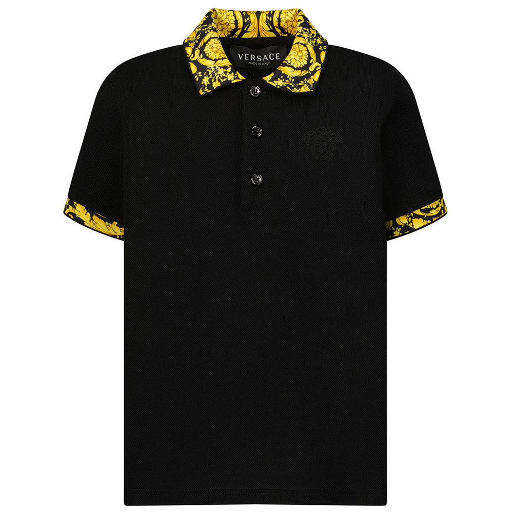 Versace Boys Barocco Polo Shirt Black 10Y