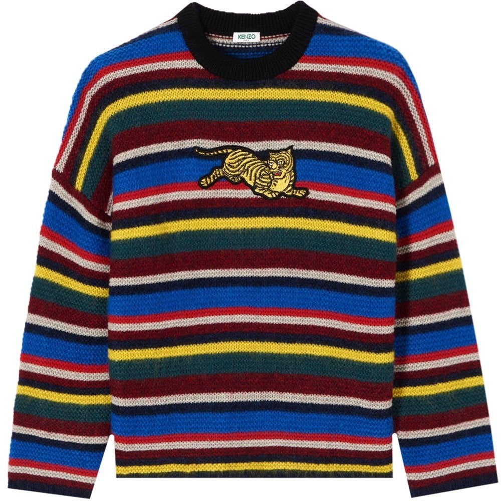 Kenzo Men's Jumping Tiger Colour Block Sweater Multicoloured Multi Coloured L