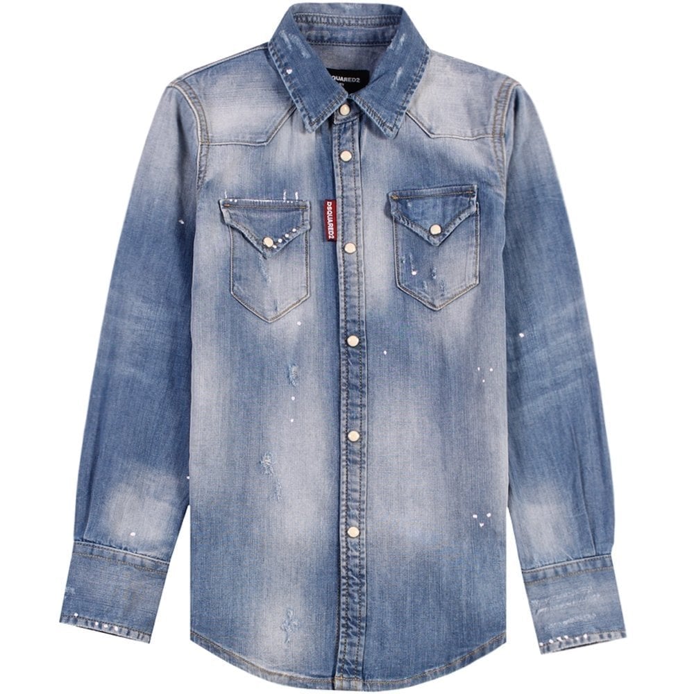 Dsquared2 Boys Denim Shirt Blue Light 14Y