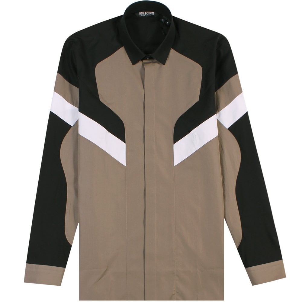 Neil Barrett Men's Pattern Shirt Khaki - GREY M