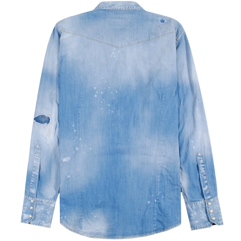 Dsquared2 Men's Distressed Denim Shirt Blue M