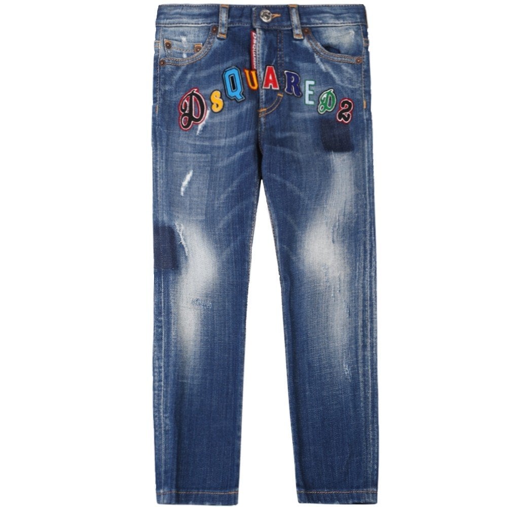 Dsquared2 Boys Patch Logo Skater Jeans Blue 10Y