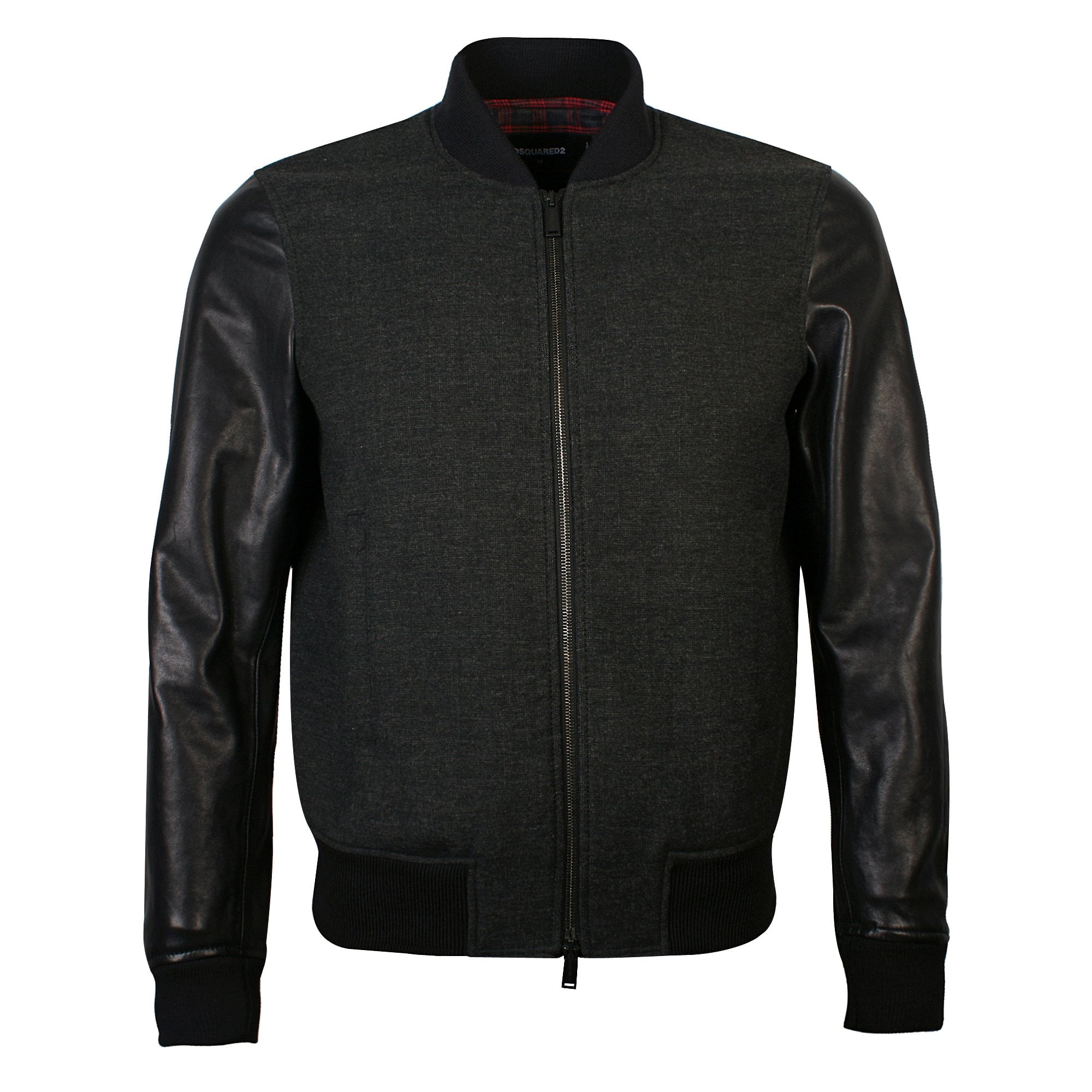 DSquared2 Men's Leather Sleeved Bomber Jacket Black - BLACK L