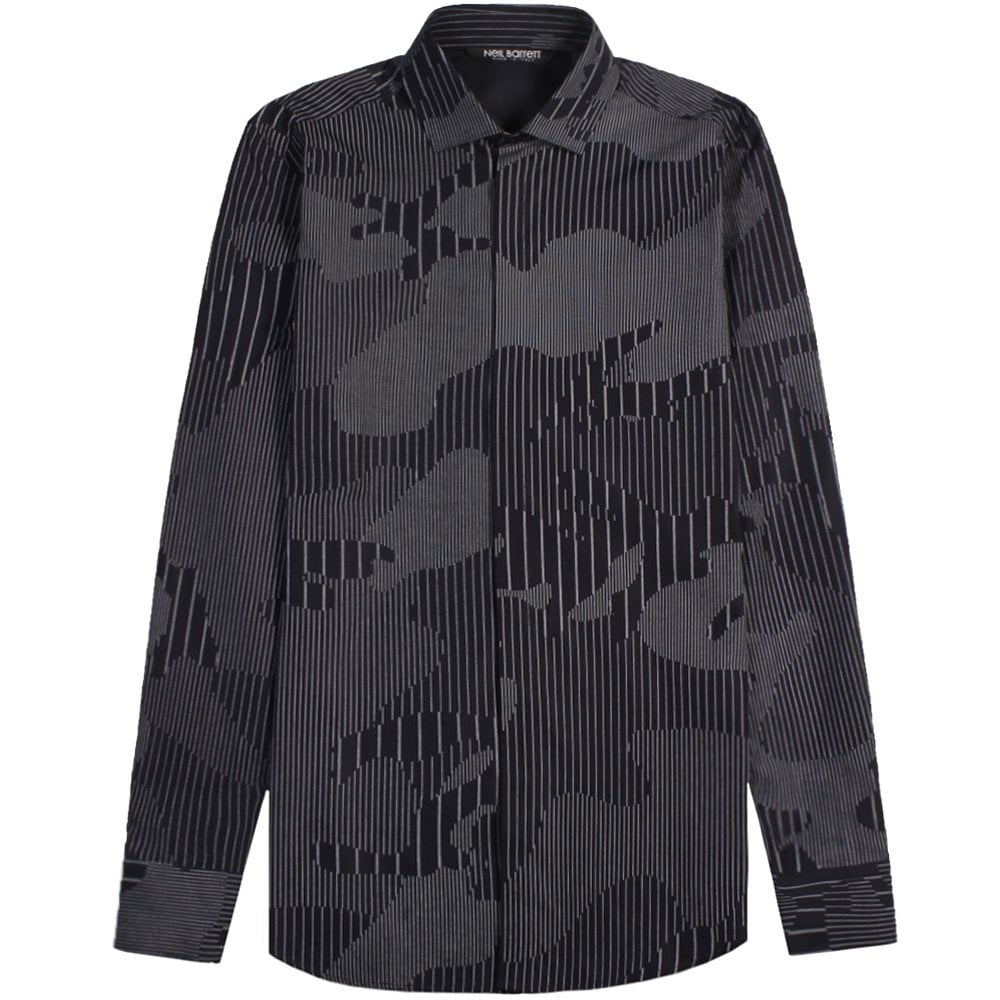 Neil Barrett Men's Camouflaged Pinstripe Shirt Dark Navy - BLACK LARGE