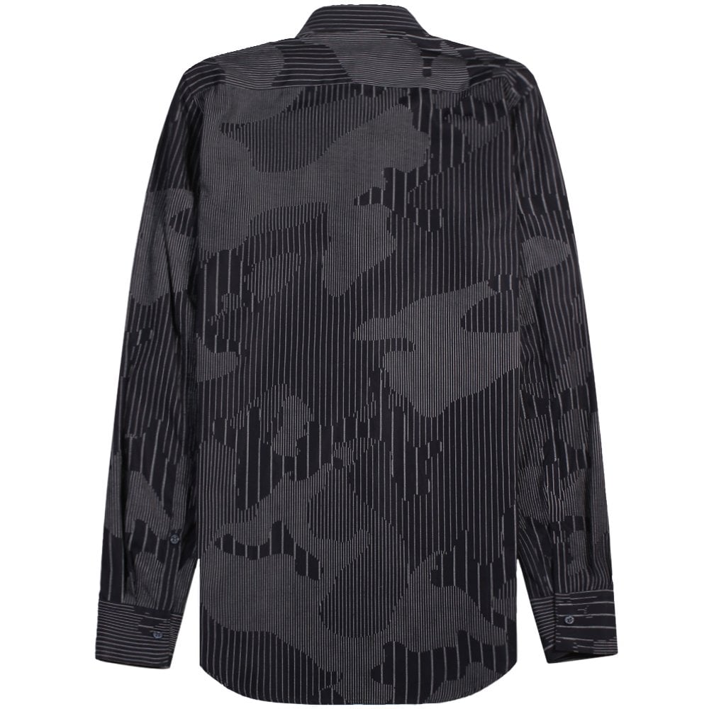 Neil Barrett Men's Camouflaged Pinstripe Shirt Dark Navy Black Large