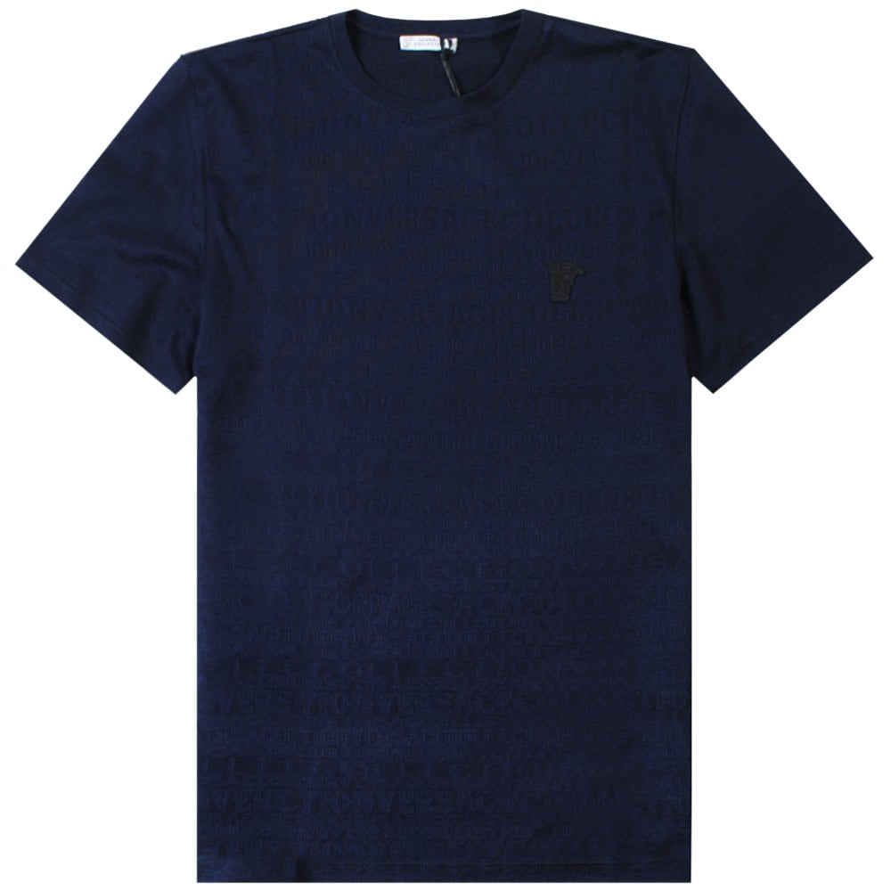 Versace Collection Men's Scattered Logo Print T-Shirt Navy - NAVY XXL
