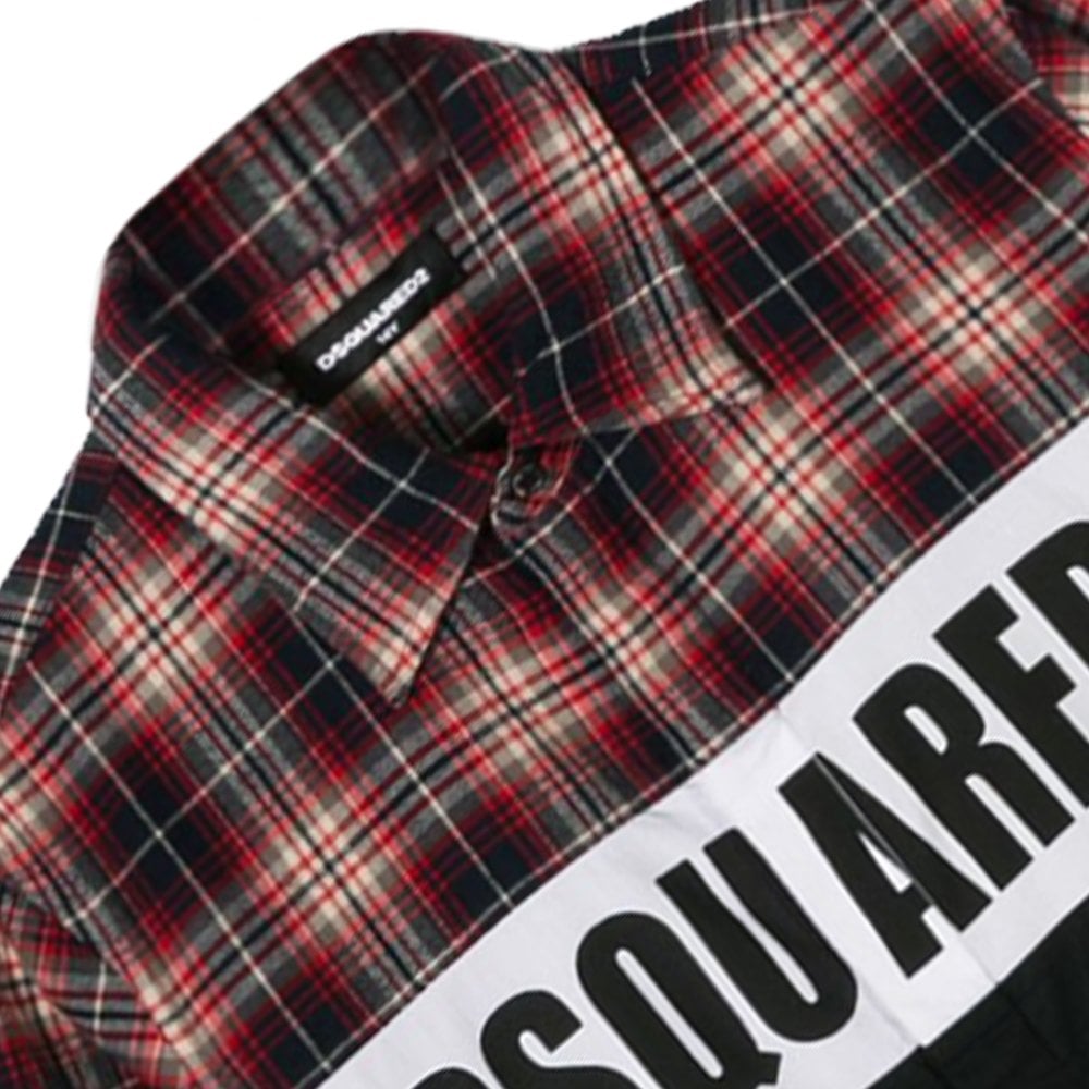 Dsquared2 Boys Chequered Logo Shirt Red & Black 10Y