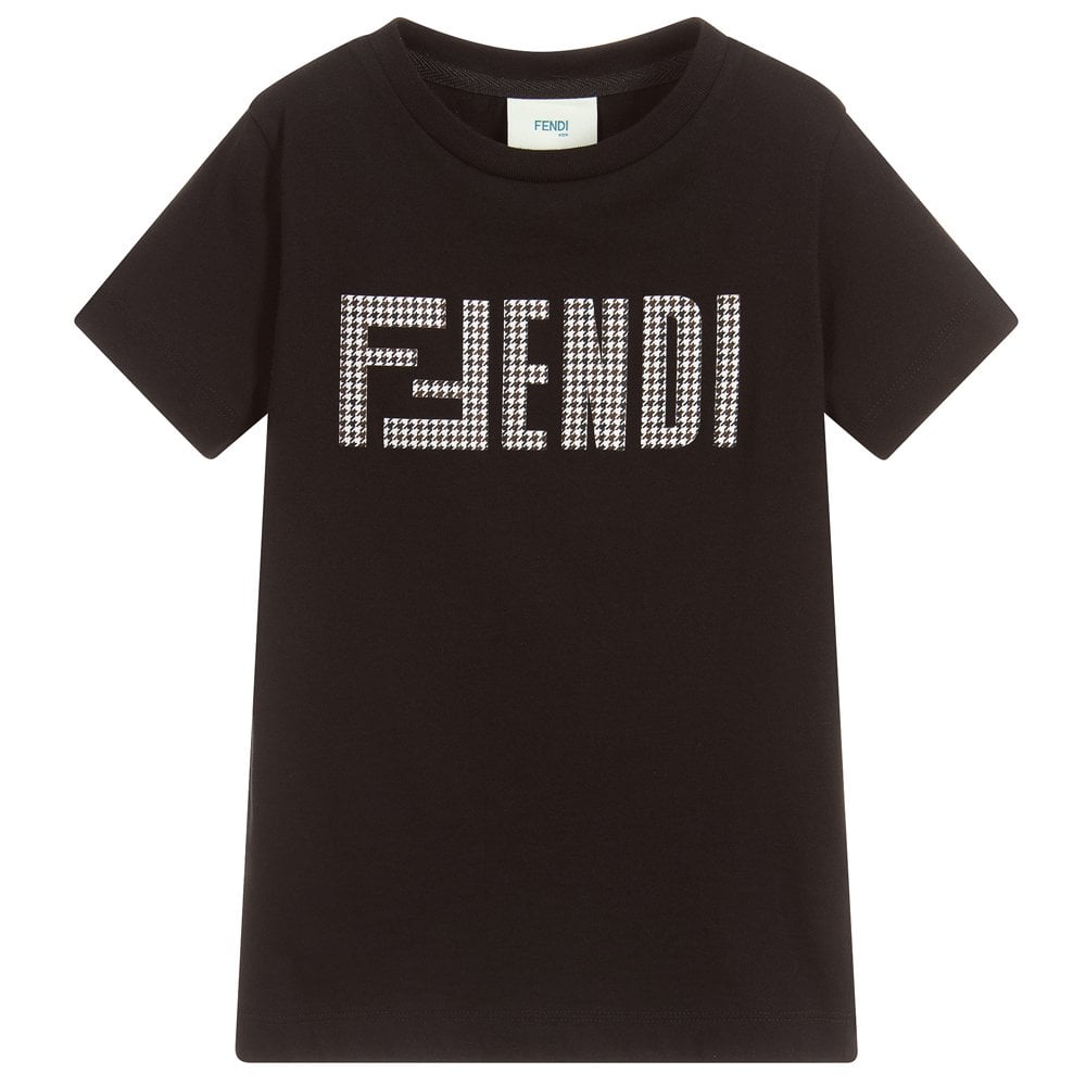 Fendi Boys Dogstooth Logo T-Shirt Black - BLACK 10Y