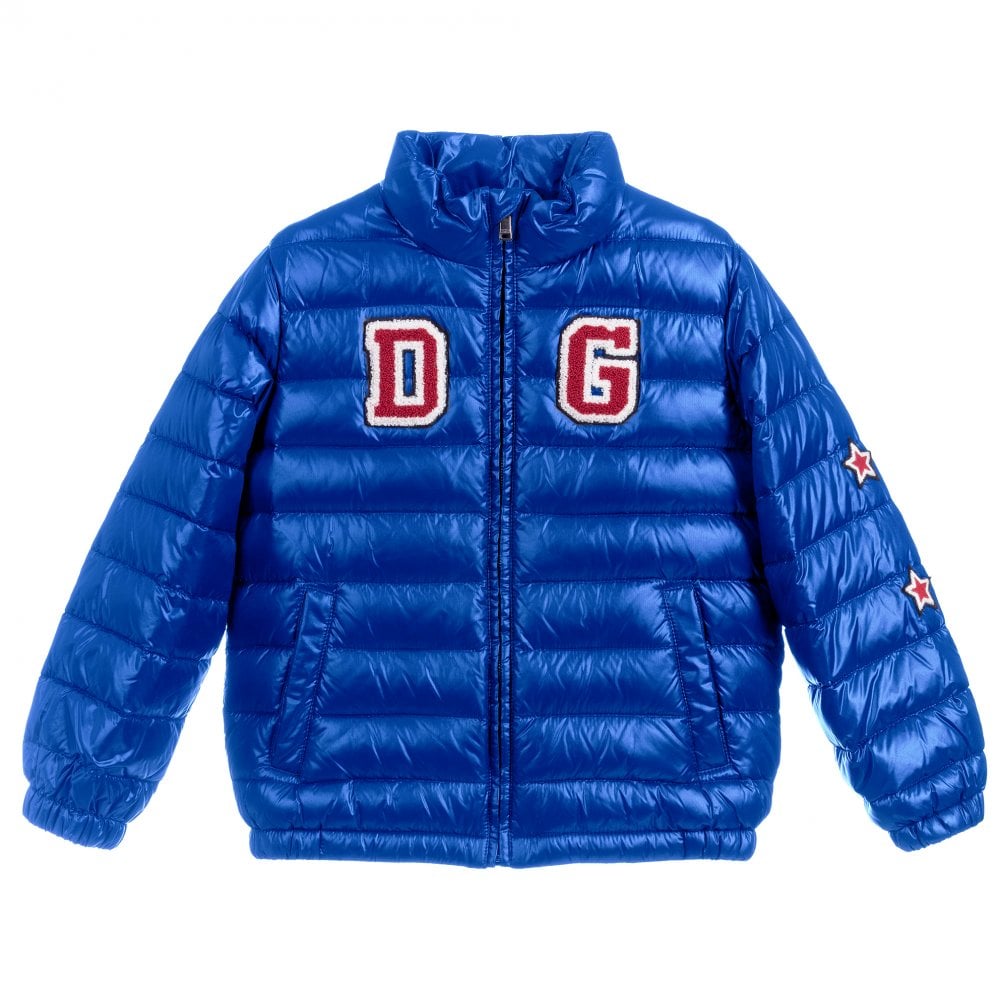Dolce & Gabbana Boys Logo Puffer Jacket Blue — Maison Threads