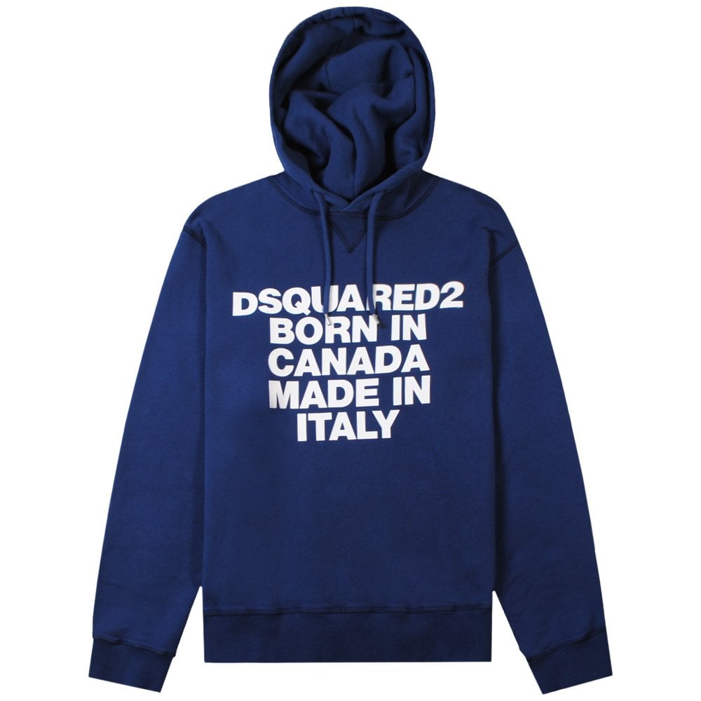 DSquared2 Men's 'Born & Made' Logo Hoodie Blue - BLUE M