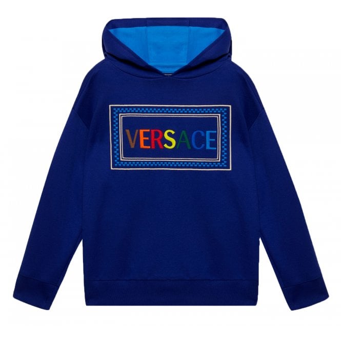 Young Versace Boys Logo Embroidered Hoodie - BLUE 10Y