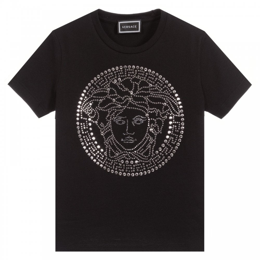 Versace Boys Studded Medusa T-shirt Black - BLACK 4Y