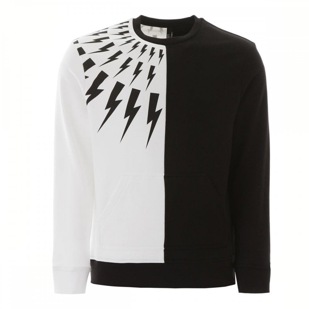 Neil Barrett Men's Half Sliced Thunder-bolt Sweatshirt White & Black - BLACK M