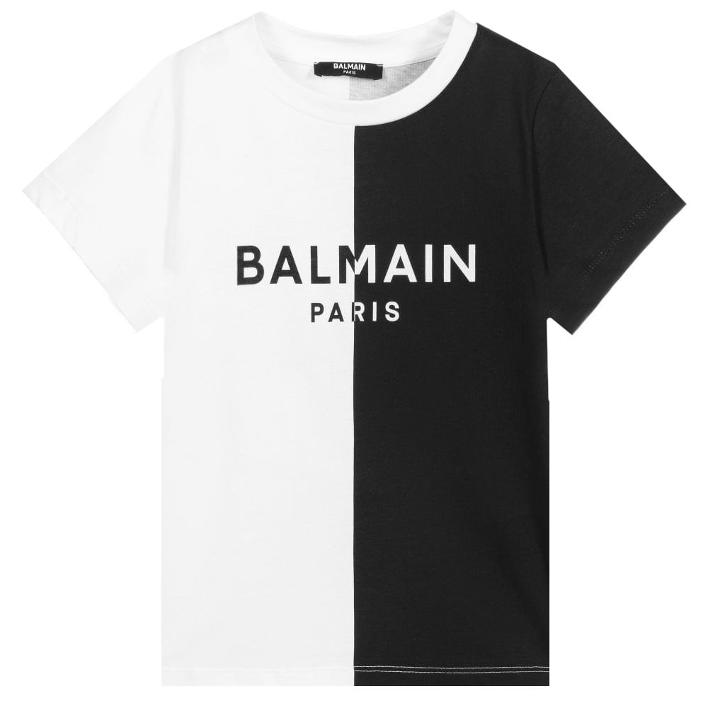 Balmain Boys Two Tone T-shirt Black & White - BLACK 10Y