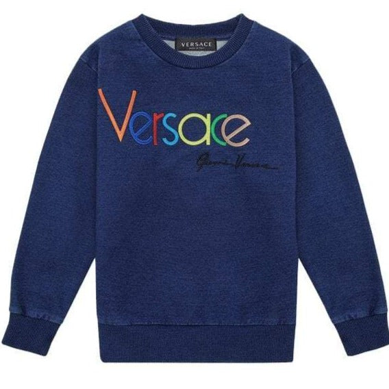 Logo cotton sweater in blue - Versace