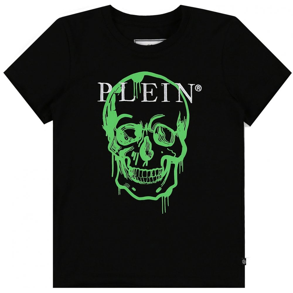 Philipp Plein Boy's Green Skull T-Shirt Black - BLACK 12Y