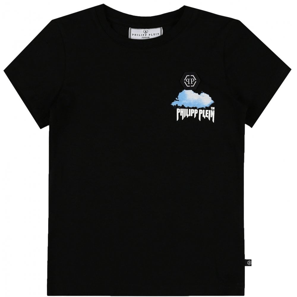Philipp Plein Boy's Clouds Logo T-Shirt Black - BLACK 10Y