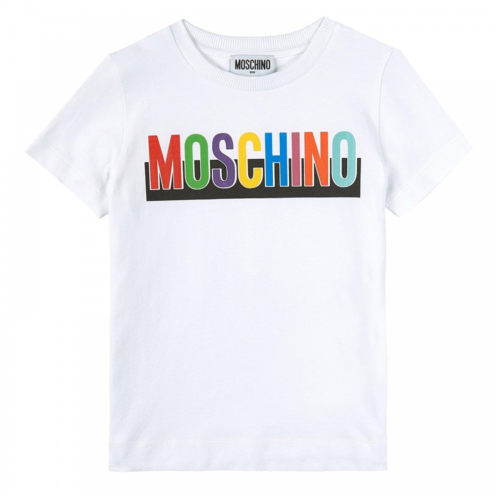 Moschino Boys Rainbow Logo T-shirt White - WHITE 4Y