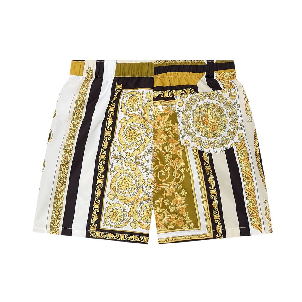 Versace Boys Barocco Mosaic Print Swim Shorts Gold Multi Coloured 4Y