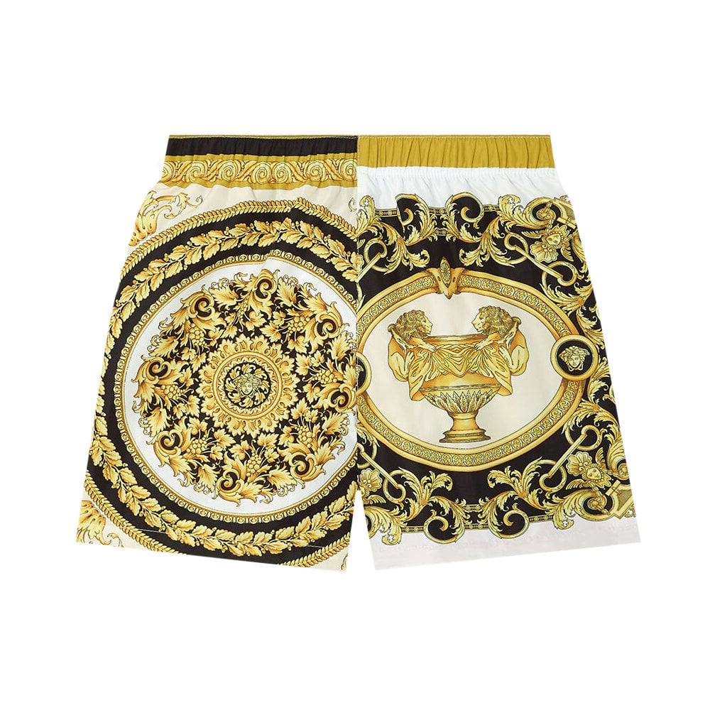 Versace Boys Barocco Mosaic Print Swim Shorts Gold Multi Coloured 4Y
