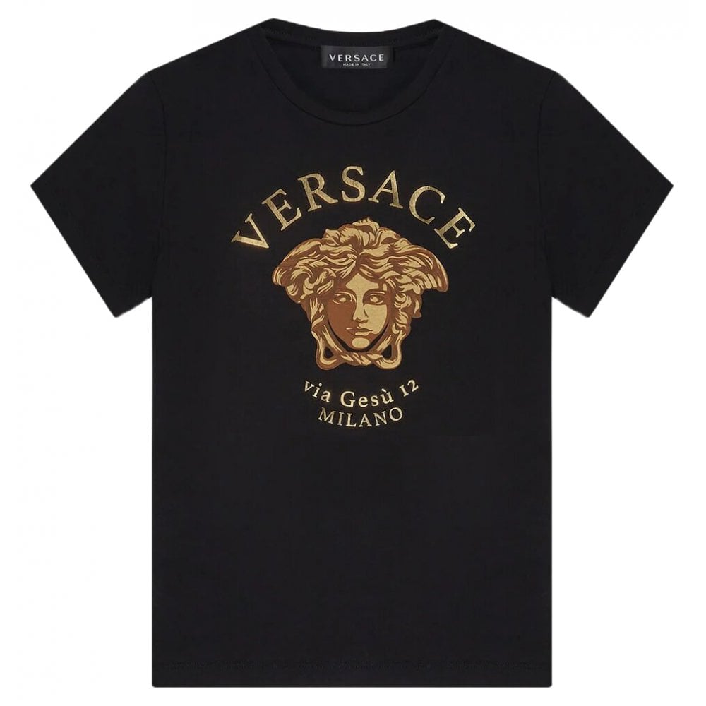 Versace Boys Golden Medusa Logo T-Shirt Black - BLACK 4Y