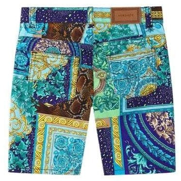 Versace Boys Barocco Patchwork Shorts Blue Multi Coloured 14Y