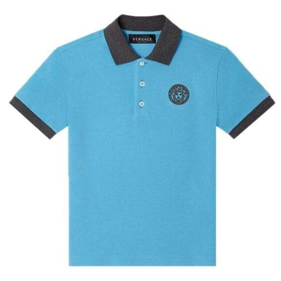 Versace Boys Medusa Embroidered Polo Shirt Blue - SKY BLUE 4Y