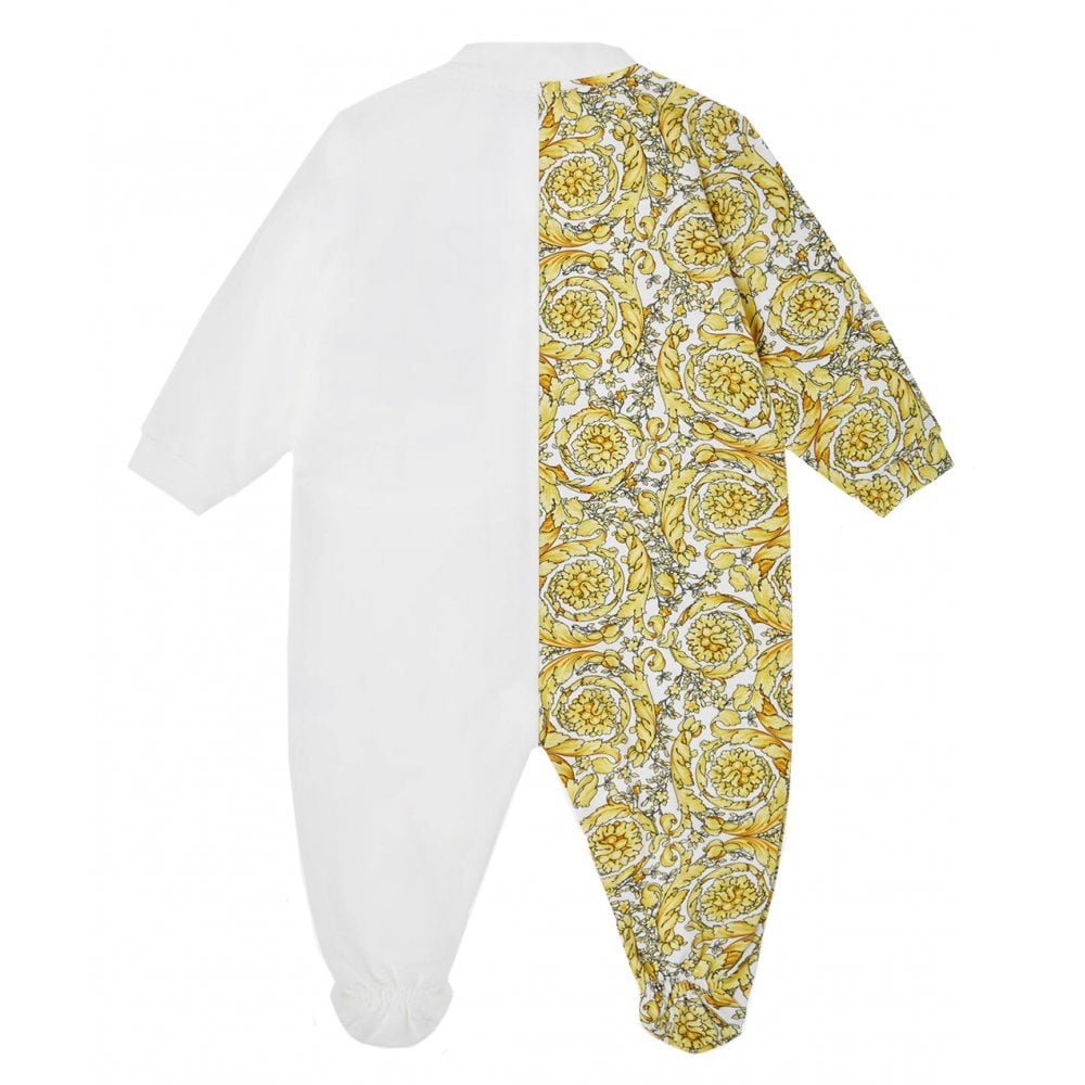 Versace Baby Boys Barocco Print Baby-grow White & Gold Multi Coloured 3M