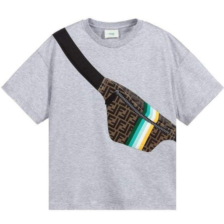 Fendi Boys T-shirt Pouch Print Grey 6Y