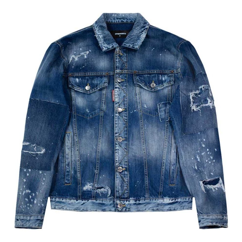 Dsquared2 logo-patch distressed puffer jacket - Blue