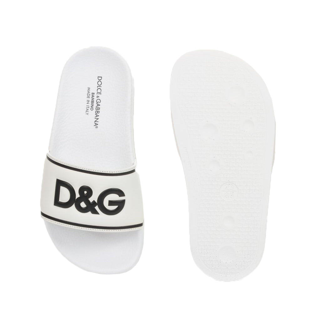 Dolce & Gabbana Boys Leather Sliders White Eu34