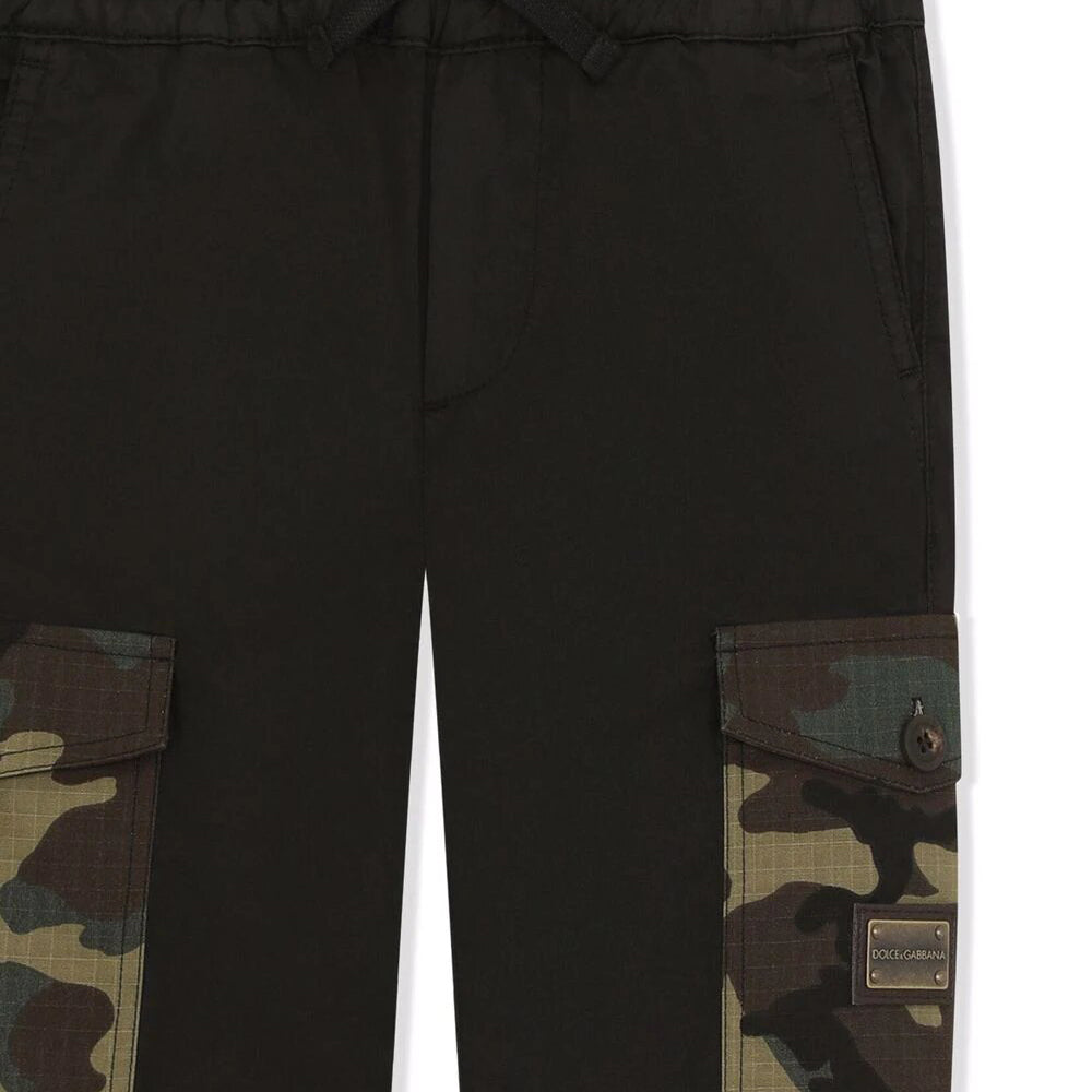 Dolce & Gabbana Boys Cargo Print Pocket Track Trousers Black 6Y