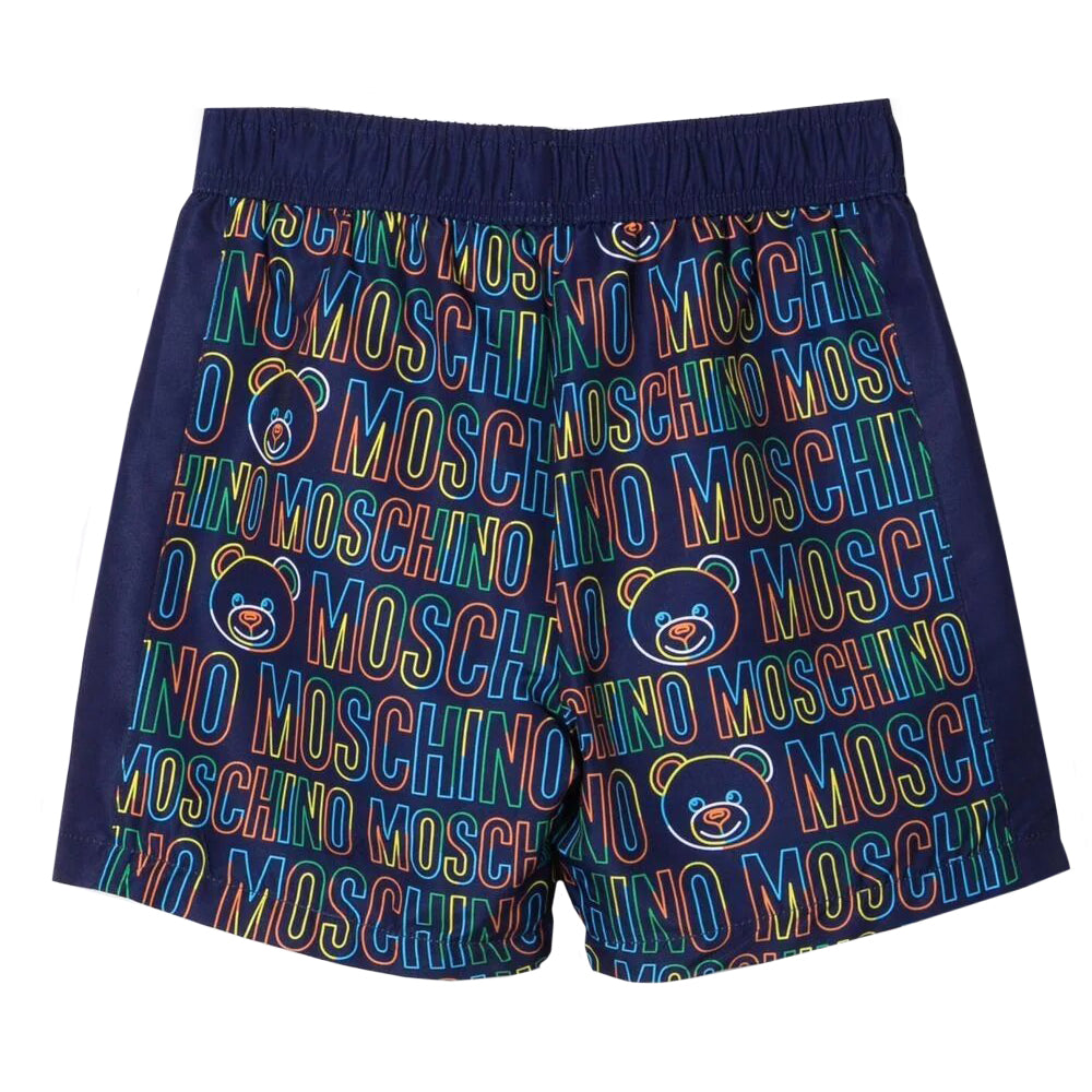 Moschino Boys All-over Logo Swim Shorts Navy 12Y
